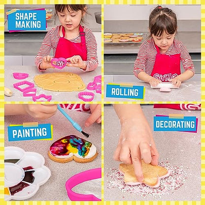 GirlZone Cookie Art Bakery Kit, Decorate Cookies Using Sugar Cookie Decorating Supplies with Stencils, Brushes and Cutters, Fun Cookie Decorating Kit - WoodArtSupply