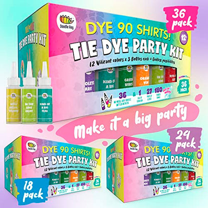 Tie Dye Party Kit for Kids & Adults - 36 Large Tye Dye Bottles with 12 Colors & Tie Dye Powder, Soda Ash, Gloves - Tie Dye Kit for Large Groups - - WoodArtSupply