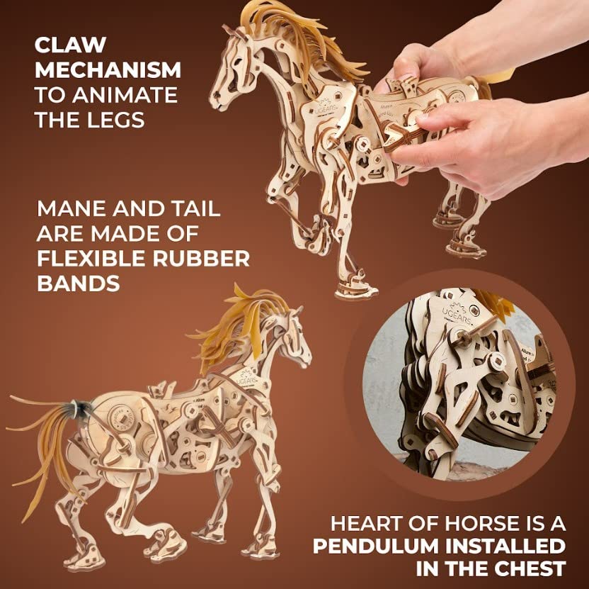 UGEARS 70054 Wooden Horse Puzzle, Model Building Set, Brain Game, DIY Puzzle, Educational Toy, Environmentally Friendly UGEARS