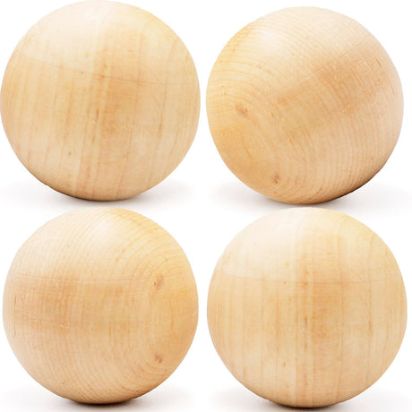 2,4 in Wood Balls for Crafts - Unfinished, Perfect for Wooden Bead Projects, DIY Decor, Pack of 4 Pcs AEVVV