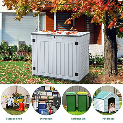 YITAHOME Outdoor Horizontal Storage Sheds w/o Shelf, 35 Cu Ft Lockable Resin Waterproof Shed, Ideal for Garden Tools, Easy to Assemble, Light Gray - WoodArtSupply