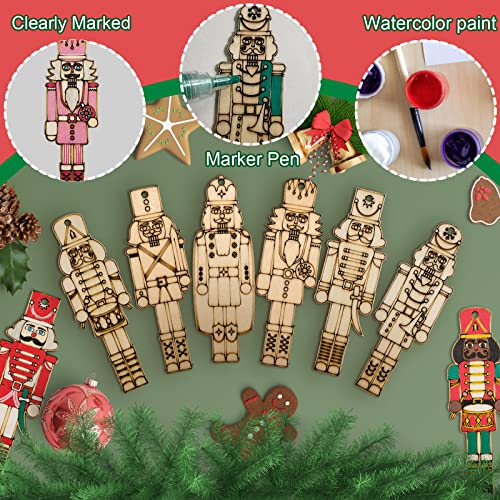 24 Pieces DIY Christmas Nutcracker Ornaments Unfinished Wooden Hanging Walnut Soldier Decoration Blank Xmas Crafts for Christmas Tree Holiday Party - WoodArtSupply