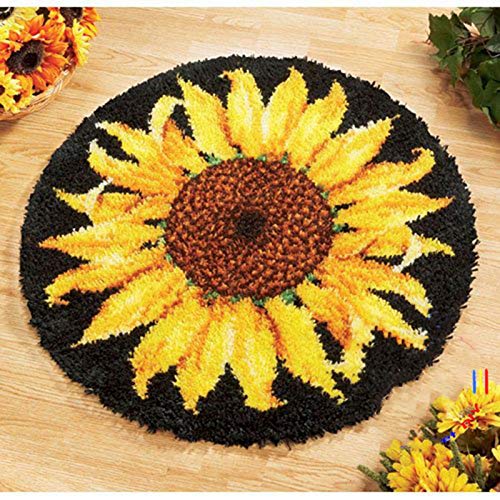 MIAOLLUN Latch Hook Rug Kit, Sunflower Pattern Printed Canvas DIY Rug Crochet Yarn Kits, Embroidery Decoration 20.4" X 20.4" (52 * 52cm) MIAOLLUN