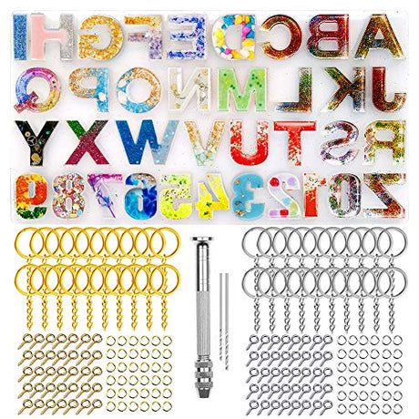 244Pcs Alphabet Silicone Resin Casting Molds Kit, Reversed Letters & Numbers Epoxy Casting Molds with Pin Vise Set for DIY Making Keychain/House Nupinta