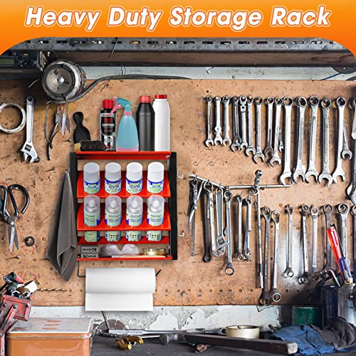 Ultrawall Spray Can Holder Rack With Paper Towel Holder, Steel Wall Mounted Spray Paint Can Rack, Garage Wall Mount Shelf, Utility Storage Rack, Tool