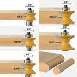 Fivepears 5Pcs Bullnose Router Bit Set 1/2 Shank, Bearing Half Round Router Bits for Woodworking, Carbide Tipped Edge Bits for Cutting Door Cabinet FIVEPEARS