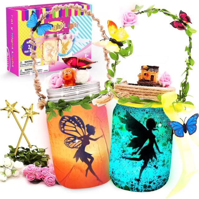 Alritz Fairy Lantern Craft Kit - Gift for Kids Girls - Remote Control Mason Jar Night Light - DIY Garden Halloween Decorations Art Project, Creative Alritz