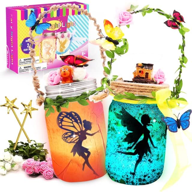 Alritz Fairy Lantern Craft Kit - Gift for Kids Girls - Remote Control Mason Jar Night Light - DIY Garden Halloween Decorations Art Project, Creative