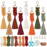 WEBEEDY 8 Sets Macrame Keychain Kit DIY Macrame Autumn Colors Keychain for Boho Bag Charm Macrame Kit for Adults Beginners WEBEEDY