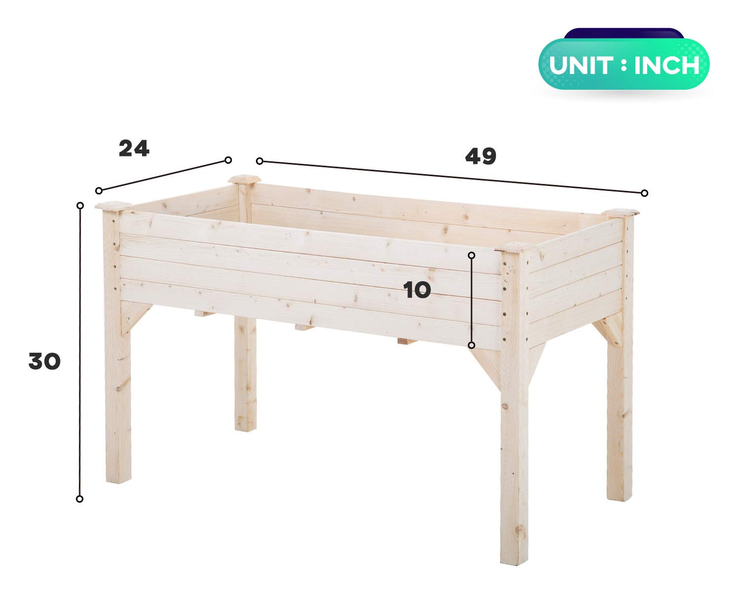 Garden Raise Bed 49x24x30 Inch Elevated Garden Bed Wood Planter Box Kit for Vegetable Flower Outdoor Yard Gardening Planter Box Wooden Garden Box