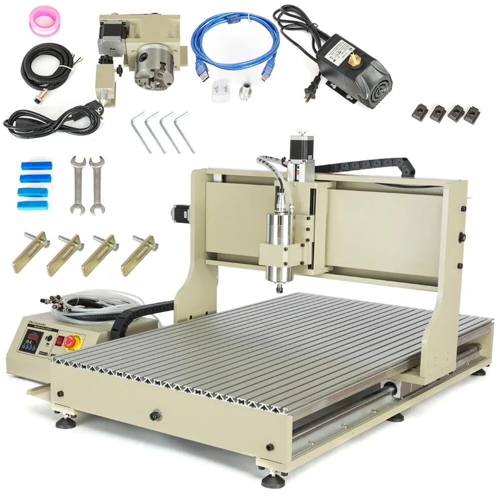 6090 4 Axis CNC Router Engraver Desktop Engraving + 2.2kw Spindle Motor VFD USB Port Wood Carving Drilling 3D Milling Engraving Machine with - WoodArtSupply