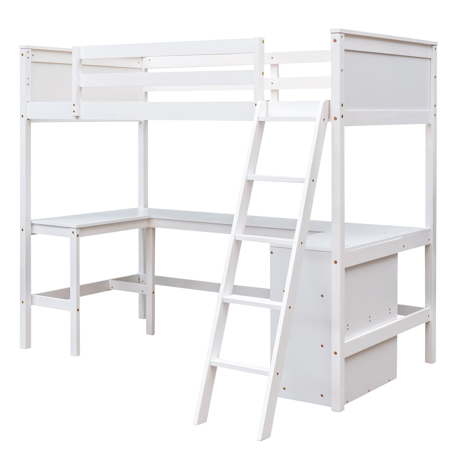 Harper & Bright Designs Twin Loft Bed with Desk and Storage Shelves in White - WoodArtSupply