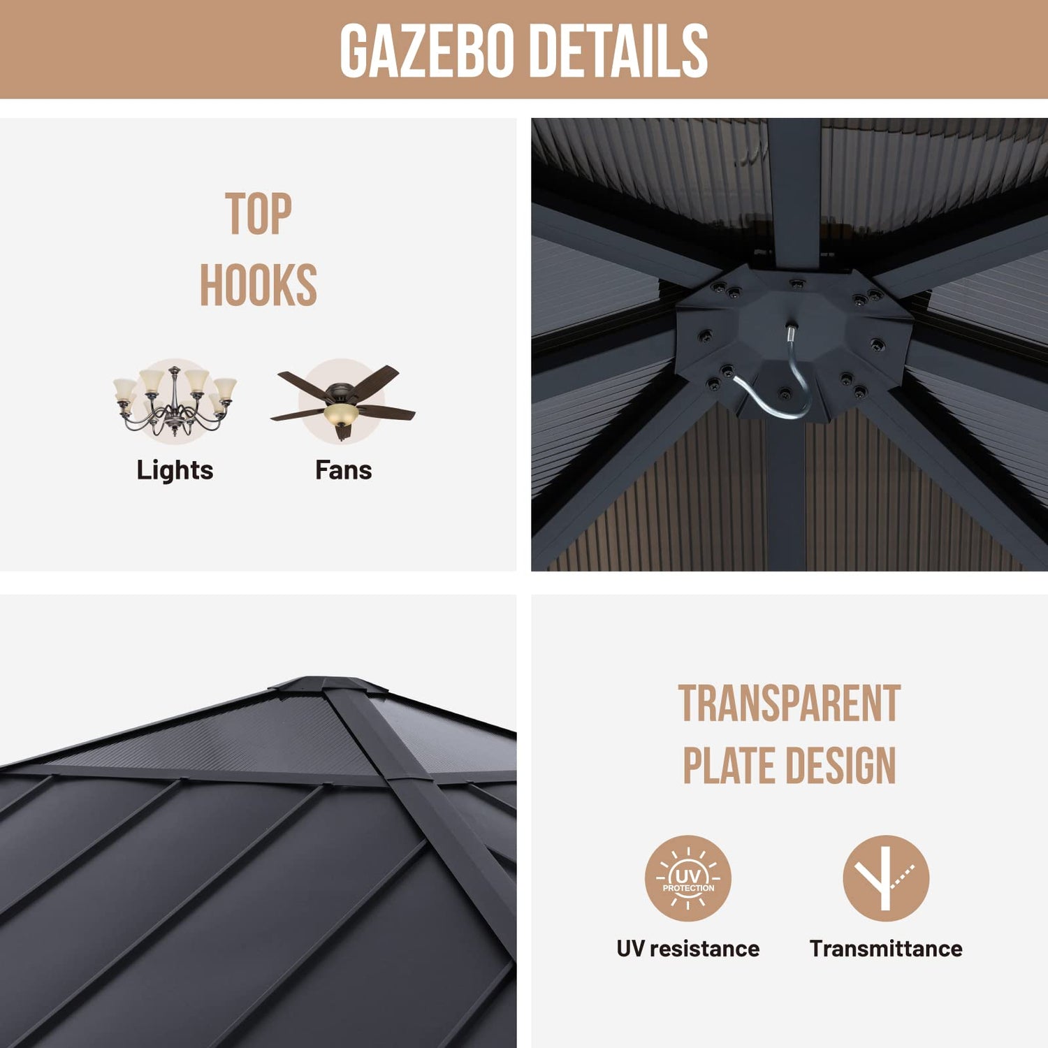 ABCCANOPY Wood Gazebo 11x11 - Outdoor Patio Wooden Gazebo with Hardtop Metal Roof for Garden, Backyard and Deck ABCCANOPY