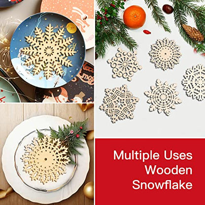 Sggvecsy Unfinished Wooden Snowflakes Ornaments, 36Pcs Christmas Tree Hanging Decoration Wood Cutouts DIY Craft Snowflake Shaped Embellishments Xmas - WoodArtSupply