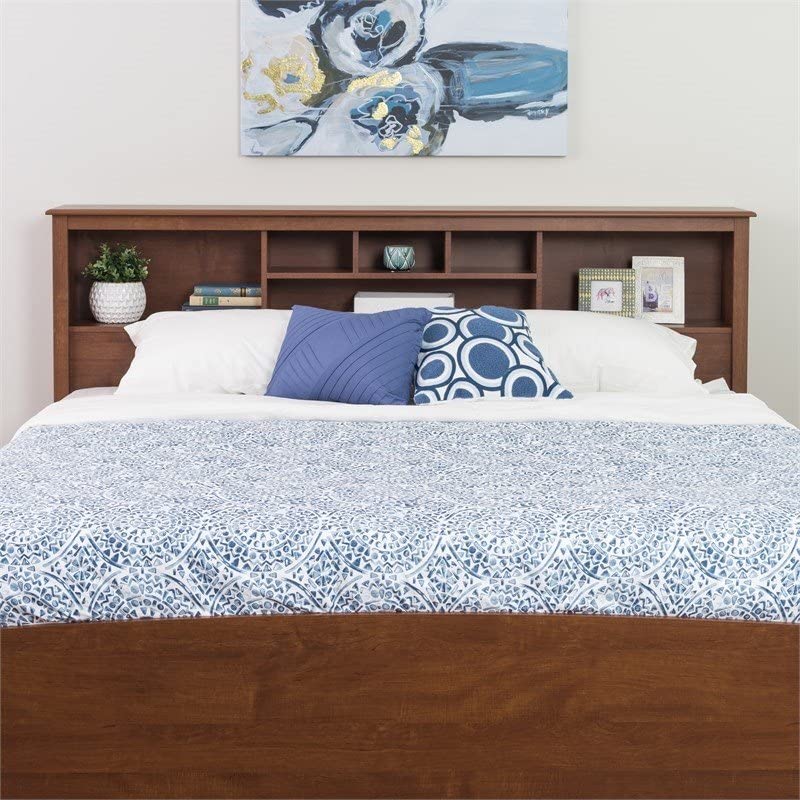 Bowery Hill Country Style King Size Wood Bookcase Bed Headboard and Cabinet Storage in Cherry Bowery Hill