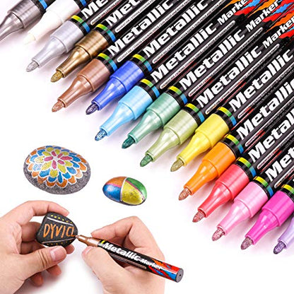 Dyvicl Metallic Markers Paint Markers, Broad Tip Paint Pens for Rocks, Halloween Pumpkin, Wood, Fabric, Glass, Ceramics, Metal, Plastic, Black Paper, - WoodArtSupply