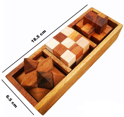 NUTTA - 3 in 1 Set Wooden Games Brain Teaser Wood Toy Desk Puzzle Coffee Table Decor Broad Game 3D Puzzles for Teens and Adults Fun Games Indoor
