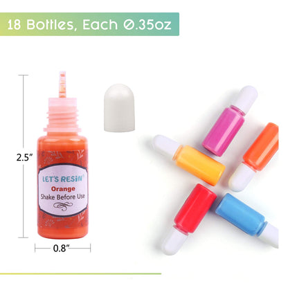 LET’S Resin 18 Colors Epoxy Pigment, Opaque Liquid Resin Colorant Each 0.35oz,Odorless Epoxy Resin Dye Solid Color Liquid Dye for Resin Jewelry DIY