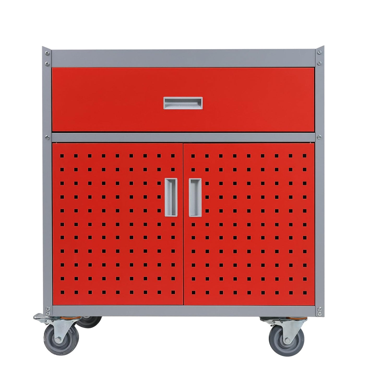 walsport Metal Storage Cabinet with Wheels 30" x 18" x 34" Mobile Metal Garage Cabinet with 1 Drawer & 2 Doors Small Rolling Tool Storage Cabinet - WoodArtSupply