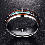 Vakki Abalone Shell Tungsten Rings for Men Women 8mm Hawaiian Wood Wedding Bands Size 14 Vakki
