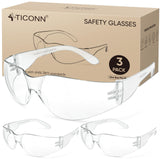 TICONN 3 Pack Clear Safety Glasses for Men, Safety Goggles with Scratch Impact Resistant Meets ANSI Z87.1 Standard (3 Pack) TICONN