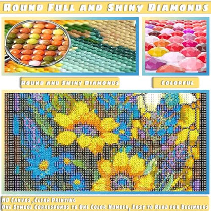 KICHANG 4Pcs Sunflower Stained Glass Diamond Painting Kits,5D Diamond Painting Kits for Adults,DIY Diamond Painting Kits Diamond Art,Round Full Drill - WoodArtSupply