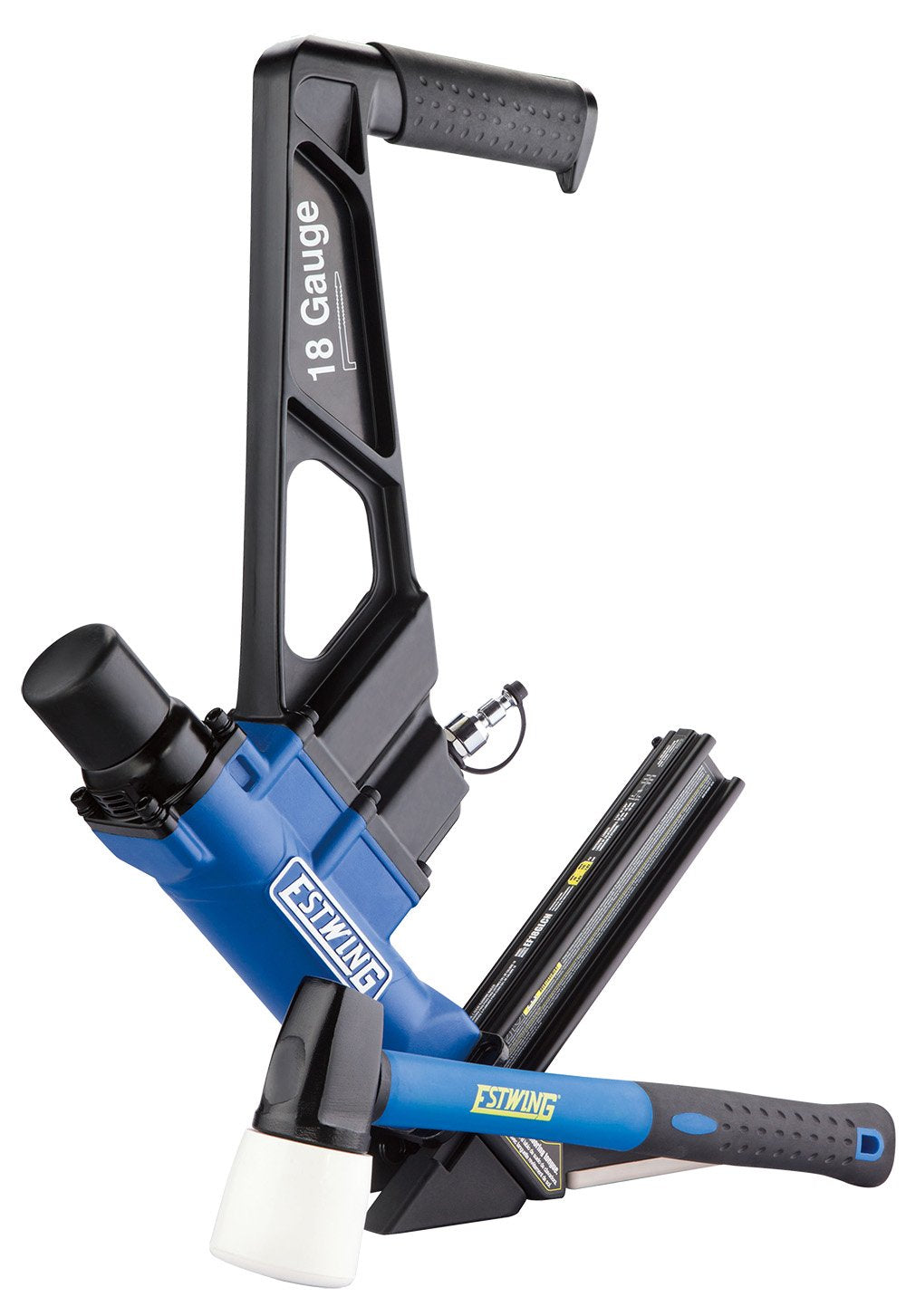 Estwing EF18GLCN Pneumatic 18-Gauge 1-3/4" L-Cleat Flooring Nailer Ergonomic and Lightweight Nail Gun with No-Mar Baseplates for Tongue and Groove, Estwing