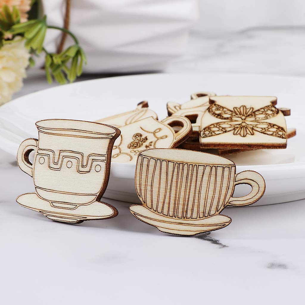 20pcs Wood teapot Shapd Embellishment Wooden Shape Craft Wedding Decor yunestry