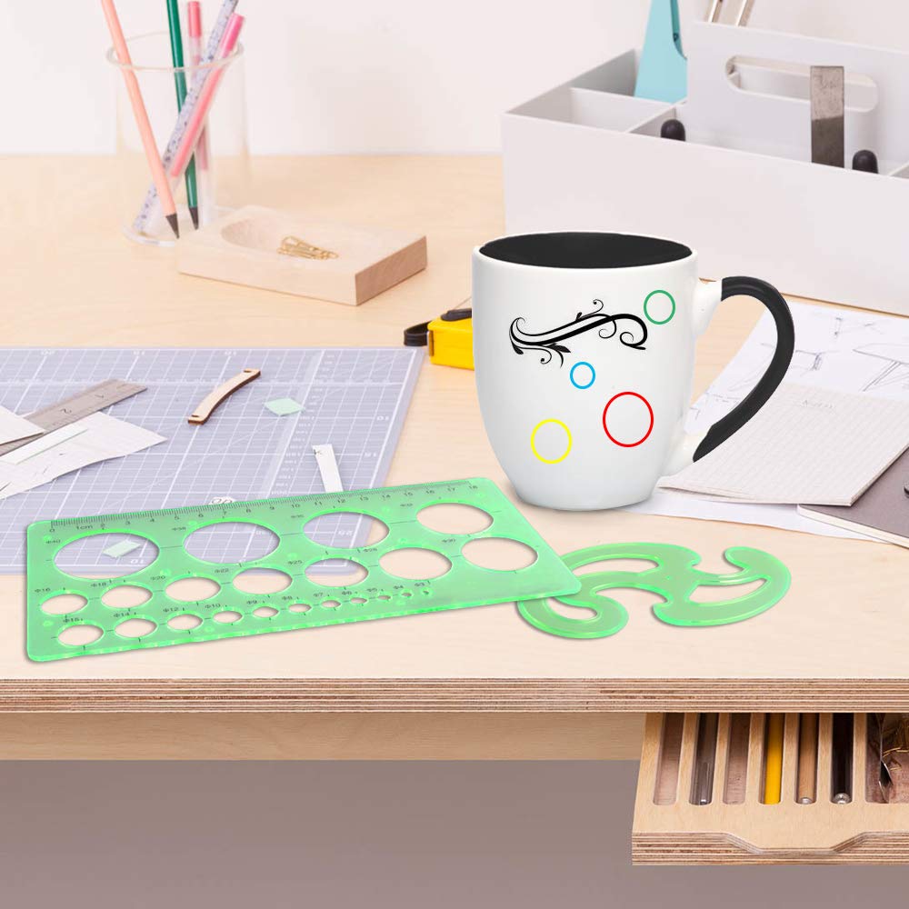 SIQUK 9 Pieces Drawings Templates French Curve Geometric Templates Measuring Rulers Clear Green Plastic Rulers for Engineering, Studying and SIQUK
