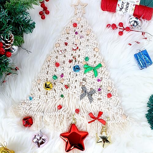 yazi 115 pcs Macrame Kits for Beginners, Christmas Tree DIY Macramé Supplies with 3 mm Cord Cotton, Beads, Bell, Xmas Ornaments, Snowflake, Bowknot, - WoodArtSupply