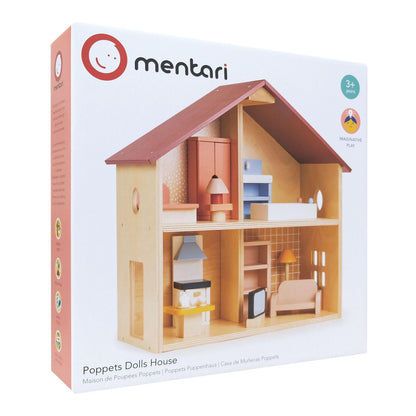 Mentari Fully Furnished Wooden Dollhouse - Compact Dollhouse for Toddlers with Open Design - Great Gift for Toddlers who are Creative and Enjoy