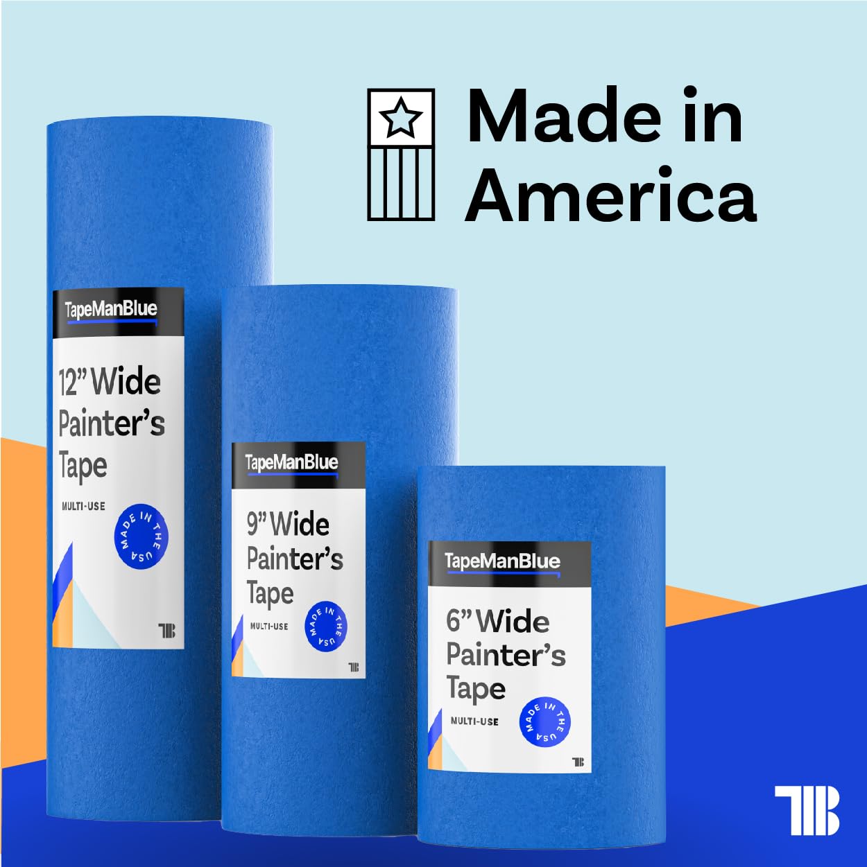 Wide Blue Painters Tape, 12 inch x 60 yds, Made in America, Great Masking Tape for 3D Printing and Laser Cutting, Removes Cleanly for 21 Days TapeManBlue