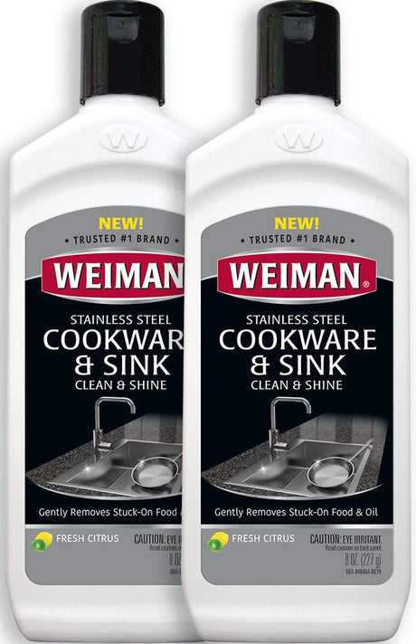 Weiman Stainless Steel Sink and Pots & Pans Cleaner and Polish - 2 Pack Weiman