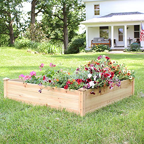 Sunnydaze 48-Inch Square Wood Raised Garden Bed - Outdoor Elevated Planter Box for Flower, Vegetable, and Herb Gardening