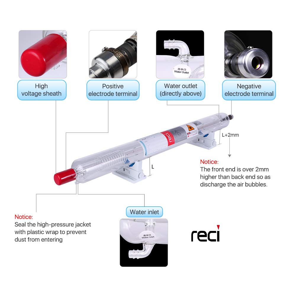 US STOCK RECI CO2 Laser Tube 130W Peak 160W 1650mm W6 S6 Dia 80mm For Laser Engraver Engraving Machine - WoodArtSupply