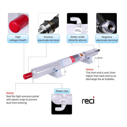 US STOCK RECI CO2 Laser Tube 130W Peak 160W 1650mm W6 S6 Dia 80mm For Laser Engraver Engraving Machine - WoodArtSupply