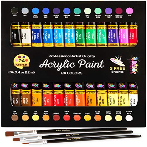 Acrylic Paint Set 24 Colors (0.41 oz, 12 ml) Paint Kit For Artists & Beginners Craft Paints for Paper,Canvas,Rock Painting,Wood,Ceramic & Fabric