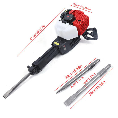 52CC Demolition Jack Hammer, 2 Stroke Gas Powered Concrete Breaker Punch Drill Jack Hammer 1500BPM with 2 Chisel Hand Pull Air Cooling for Heavy - WoodArtSupply