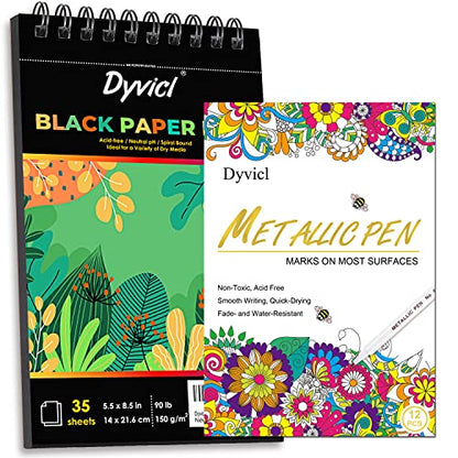 Dyvicl Metallic Marker Pens and Black Paper Pad