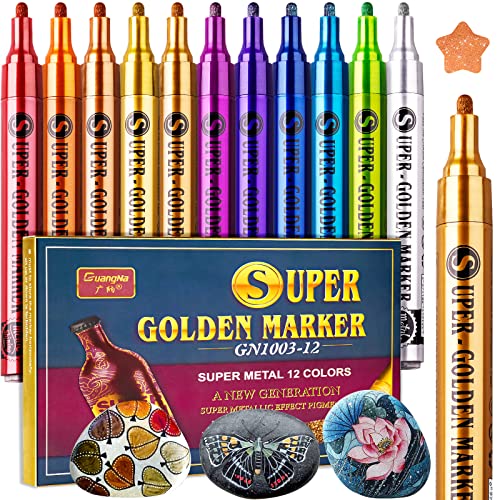 NiArt 12 Colors Super Golden Metallic Effect Acrylic Paint Pen Set Water-Based Quick-Drying Pigment Ink 2-3mm Fiber Tip Art Supplies for Artist - WoodArtSupply