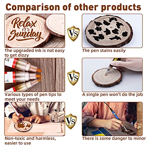 FUMILE Wood Burning Pen Set with 6PCS Scorch Pen Marker, 4PCS Wood Chips, 4PCS Sandpapers for DIY Wood Painting, Suitable for Artists and Beginners FUMILE