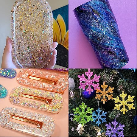 Holographic Chunky and Fine Glitter Mix, 45 Colors Craft Glitter for Epoxy Resin Arts, Iridescent Nail Glitter, Cosmetic Eye Hair Face Body Glitter, Linwulte