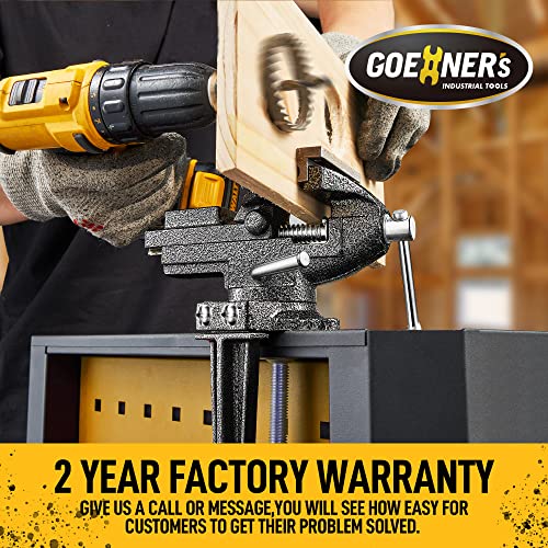 Dual-Purpose Bench Vise 3.3”, 360° Swivel Clamp-on Table Vise with Heavy Duty Forged Steel Construction, Grooved Jaw, Portable Vice for Workbench, WoodArtSupply