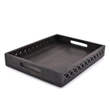Samhita Serving Trays Mango Wood Rectangular Serving Tray, Wood Plate, Tea/Drink Platter, Dinner Serving Tray, Snack Tray (Black) (14" x 11" x 2") Samhita