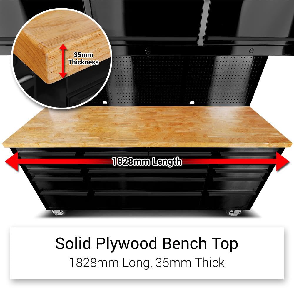 SINDA 72 Inch Tool Chest with Drawers and Wheels Mobile Workbench Garage Tool Storage Cabinet Large Rolling Lockable Tool Box with Wood Top, 15 SINDA