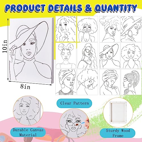 Xtinmee 12 Sets Afro Girl Painting Kit Bundle Include Wood Easels Pre Drawn Drawing Board Nylon Brush Palettes Plain Aprons Tassels and Metal Ring Xtinmee
