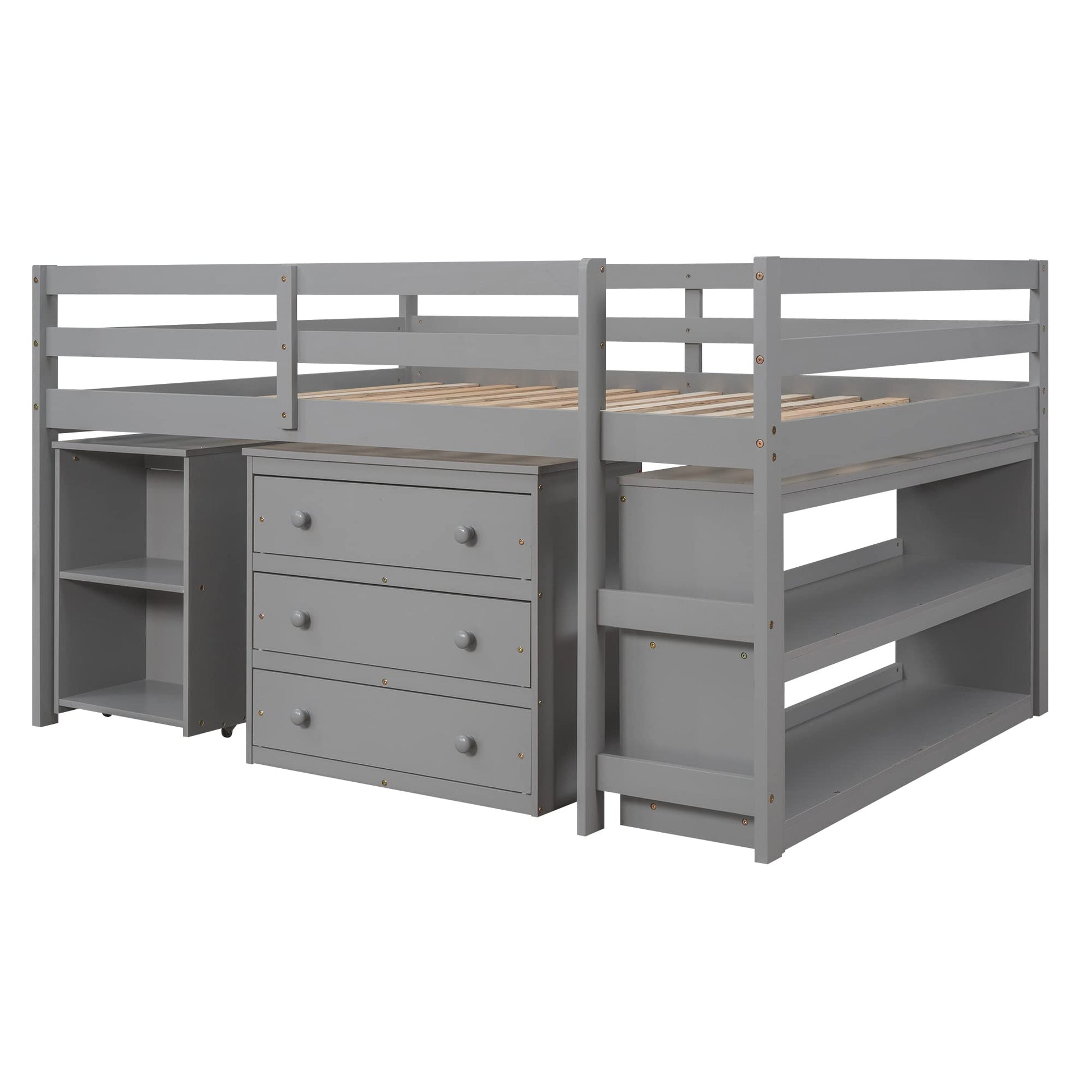 Modern Low Full Loft Bed with Integrated Desk, Dresser, and Storage for Kids by Bellemave - WoodArtSupply