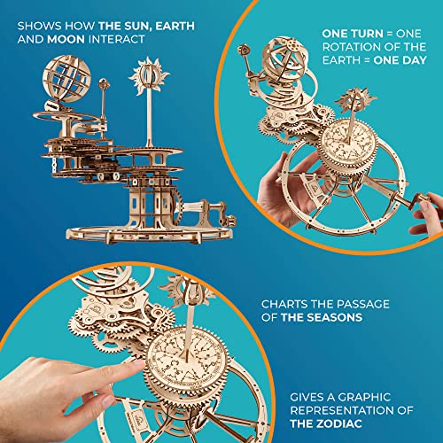 UGEARS Mechanical Tellurion 3D Puzzle Planetarium Solar System Model Kit for Self-Assembly Idea Earth and Moon Jigsaw 3D Wooden Puzzles for Adults UGEARS