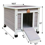 Deblue Weatherproof Cat House for Outdoor Cats, Wooden Small Pet House Outside, Feral Cat Shelter with Elevated Floor and Lockable Door - Grey Deblue