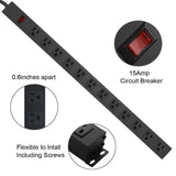 Metal Wall Mount Power Strip, Mountable Power Outlet with 12 AC Outlets, Aluminum Alloy Mount Power Socket with Switch, 6 FT SJT 3/C 14AWG Power HHSOET